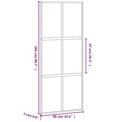 Skydedør 90x205 cm hærdet glas og aluminium sort