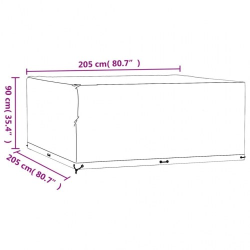 Havemøbelovertræk 205 × 205 × 90 cm - firkantet med 16 øjer