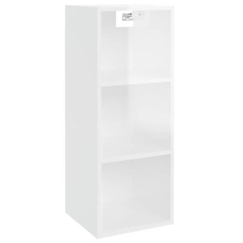 Vægskab 34,5x32,5x90 cm konstrueret træ hvid højglans