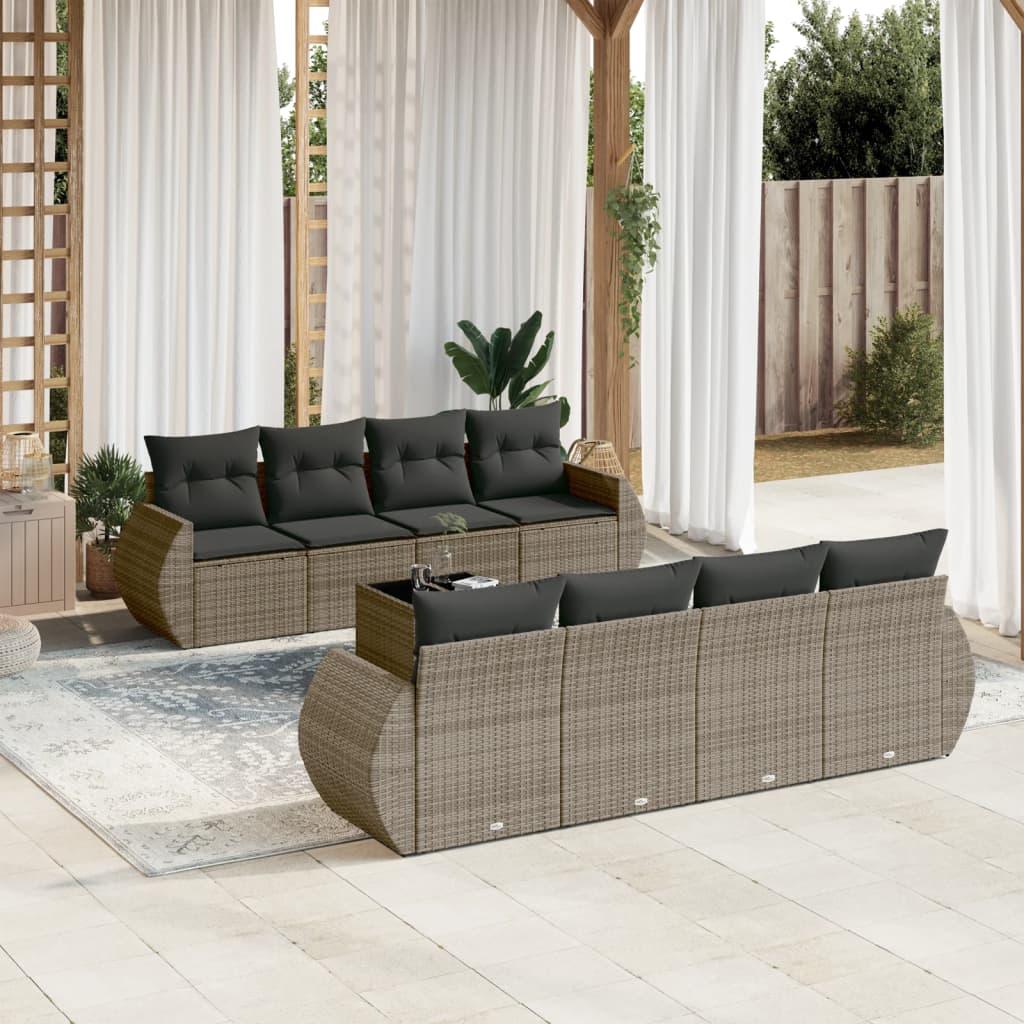 Sofasæt til haven 9 dele med hynder polyrattan grå billede