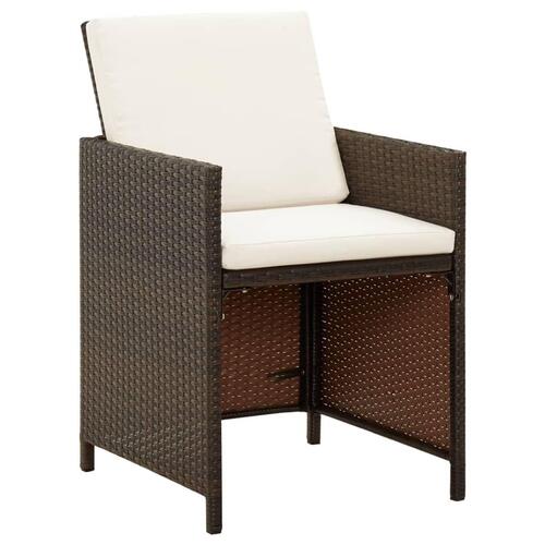 Havestole med hynder 4 stk. polyrattan brun