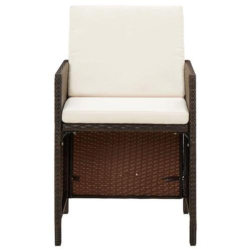 Havestole med hynder 4 stk. polyrattan brun