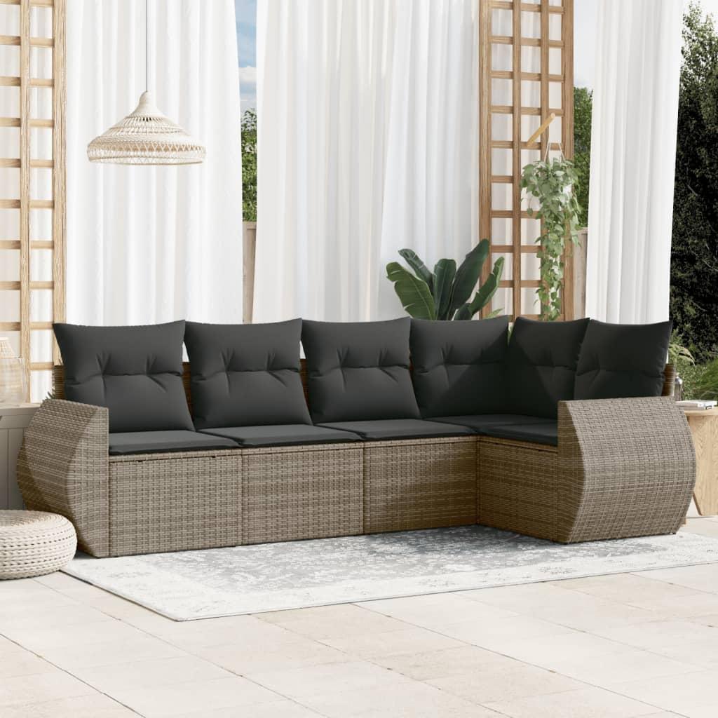 Sofasæt 5 dele med hynder polyrattan grå billede