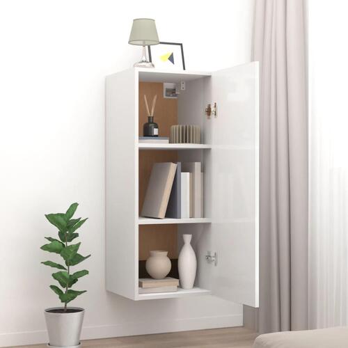Vægskab 34,5x34x90 cm konstrueret træ hvid højglans