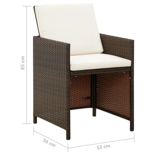 Havestole med hynder 4 stk. polyrattan brun