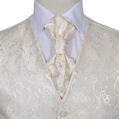 Herre Paisley Bryllupsvest sæt, størrelse 48, cremefarvet
