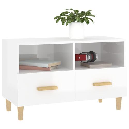 Tv-bord 80x36x50 cm konstrueret træ hvid højglans
