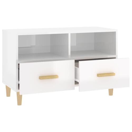 Tv-bord 80x36x50 cm konstrueret træ hvid højglans