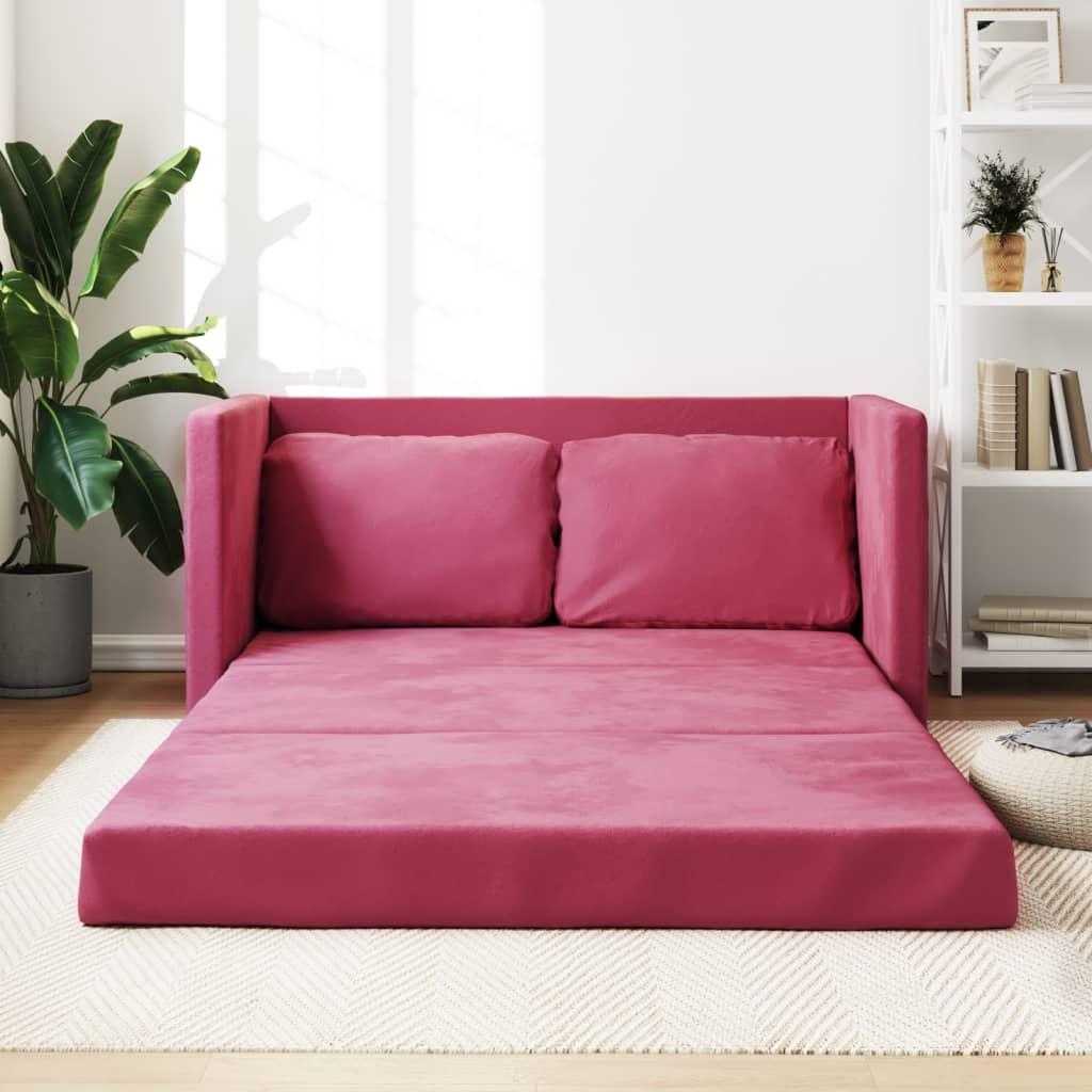 2-i-1 sovesofa 122x204x55 cm velour vinrød billede