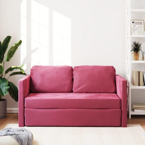 2-i-1 sovesofa i velour - vinrød, 122x204x55 cm