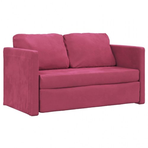 2-i-1 sovesofa i velour - vinrød, 122x204x55 cm