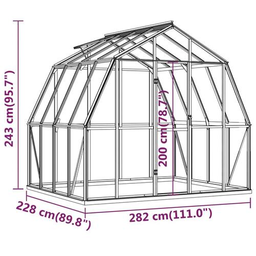 Drivhus med fundamentramme 6,43 m² aluminium antracitgrå