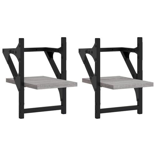 Væghylder med stænger 2 stk. 20x25x30 cm grå sonoma-eg