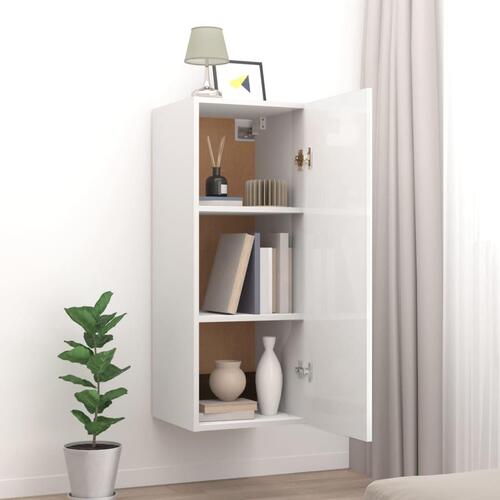 Vægskab 34,5x34x90 cm konstrueret træ hvid højglans