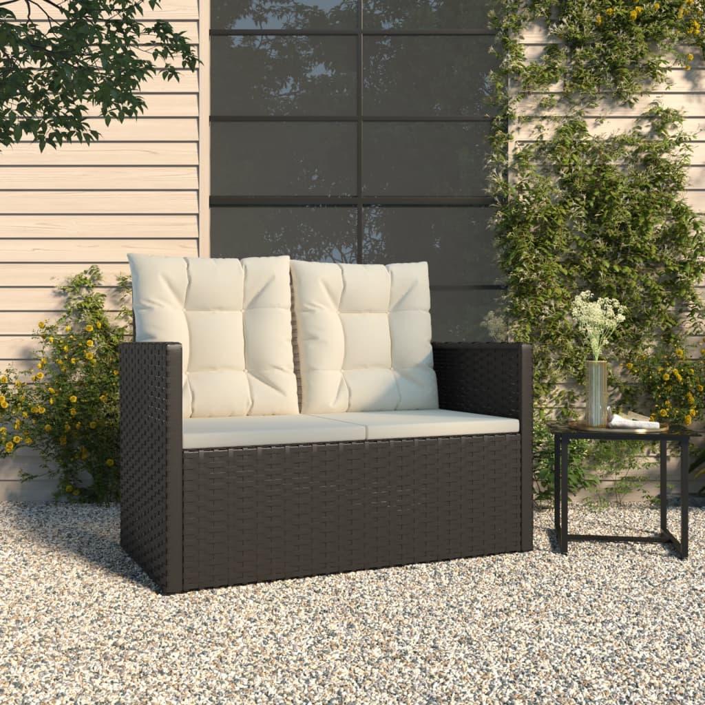 Havebænk med hynder 105 cm polyrattan sort billede