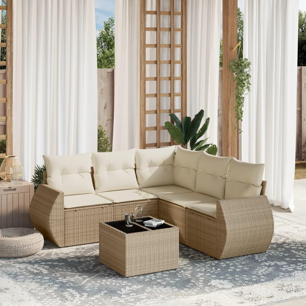 Havesofasæt 6 dele med hynder i polyrattan - beige billede