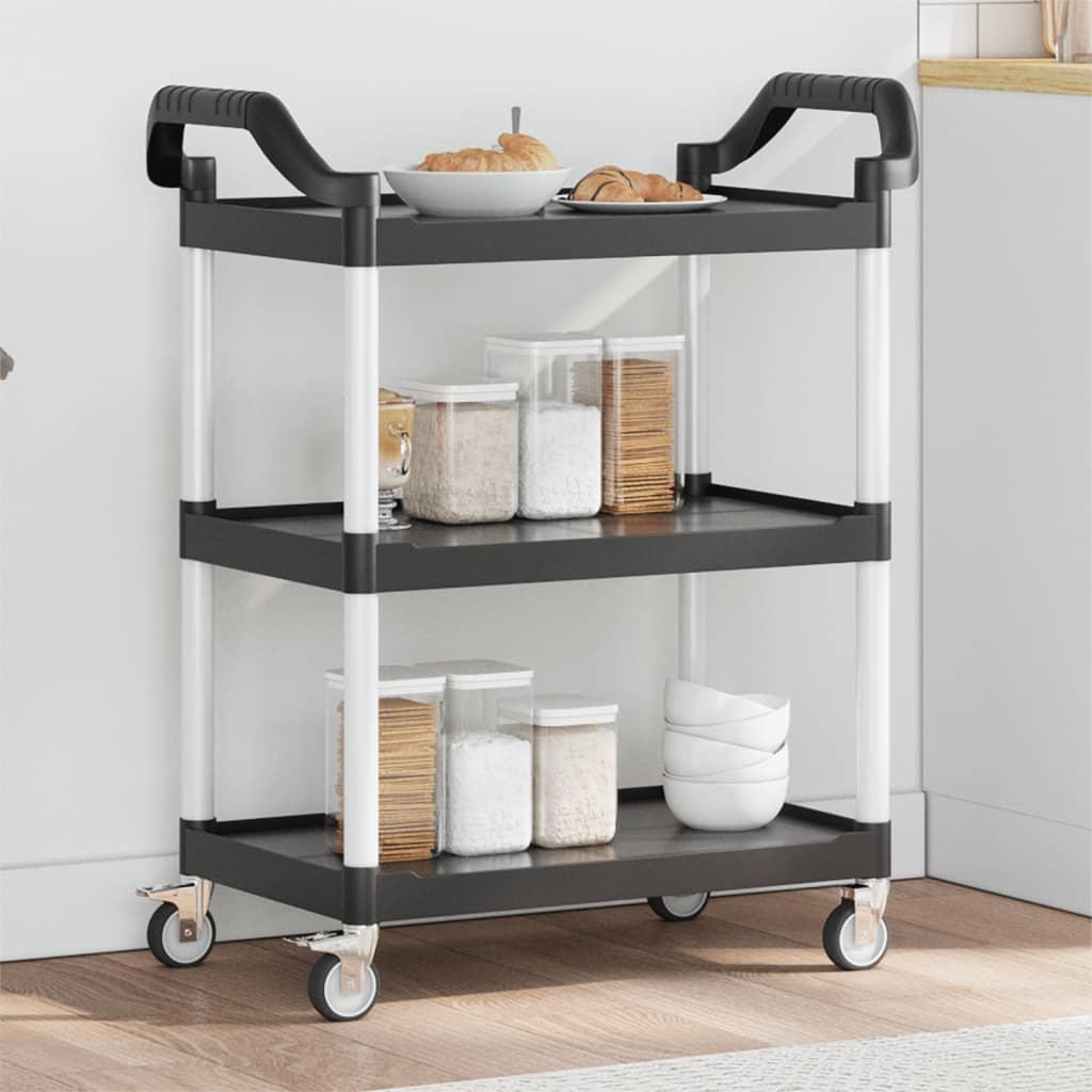 Vogn med 3 hylder 81x41x92 cm aluminium sort