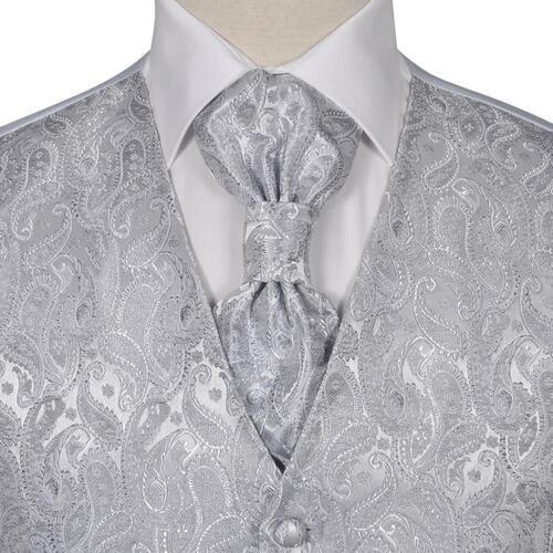 Herre Paisley Bryllupsvest sæt, størrelse 48, sølvfarvet