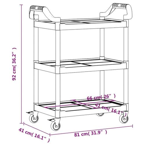 Vogn med 3 hylder 81x41x92 cm aluminium sort