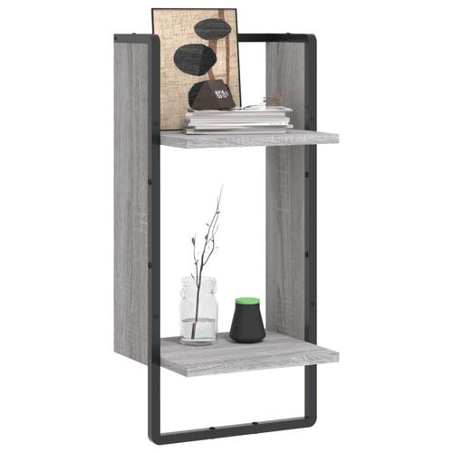 Væghylde med stang 30x25x65 cm grå sonoma-eg