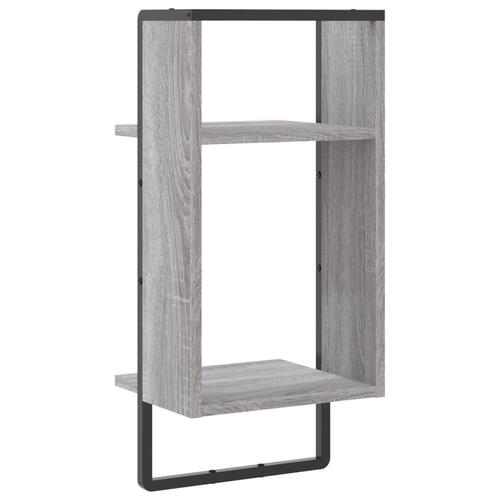 Væghylde med stang 30x25x65 cm grå sonoma-eg