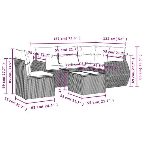 Sofasæt til haven 6 dele med hynder polyrattan sort