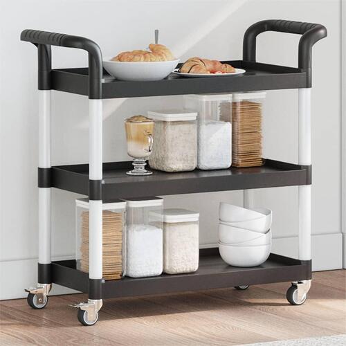 Vogn med 3 hylder 77x34x72 cm aluminium sort