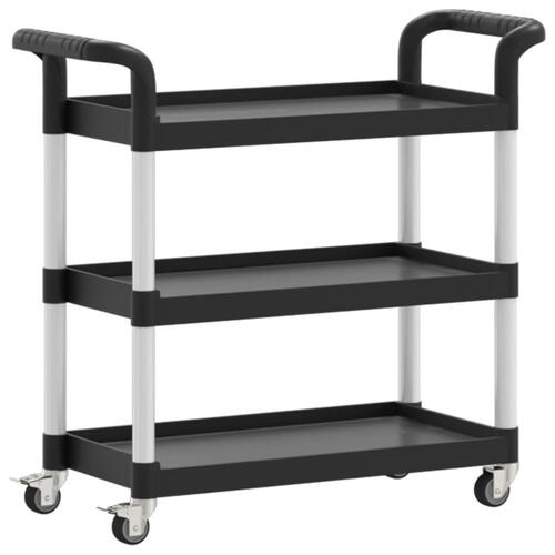 Vogn med 3 hylder 77x34x72 cm aluminium sort