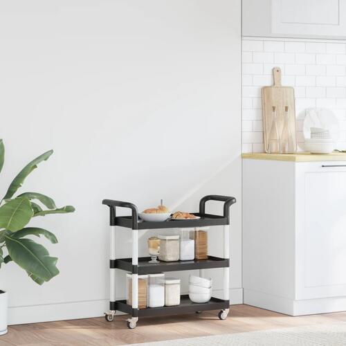 Vogn med 3 hylder 77x34x72 cm aluminium sort