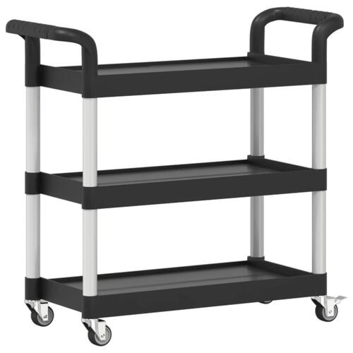 Vogn med 3 hylder 77x34x72 cm aluminium sort