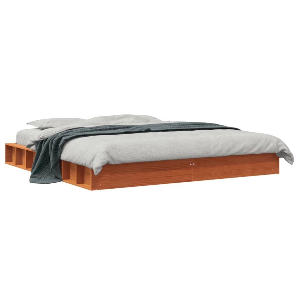 Sengeramme uden madras 200x200 cm massivt fyrretræ gyldenbrun