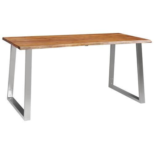 Spisebord 160 x 80 x 75 cm massivt akacietræ og rustfrit stål