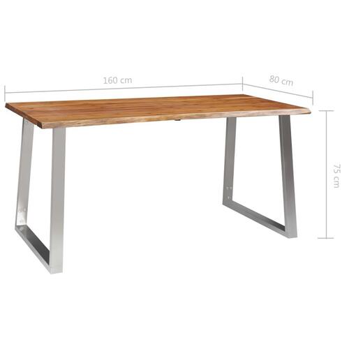 Spisebord 160 x 80 x 75 cm massivt akacietræ og rustfrit stål
