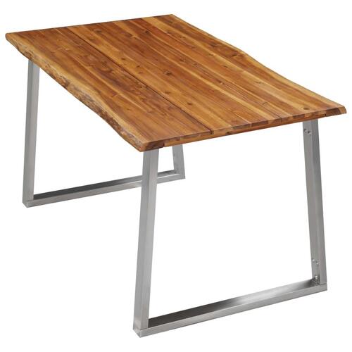 Spisebord 140 x 80 x 75 cm massivt akacietræ og rustfrit stål