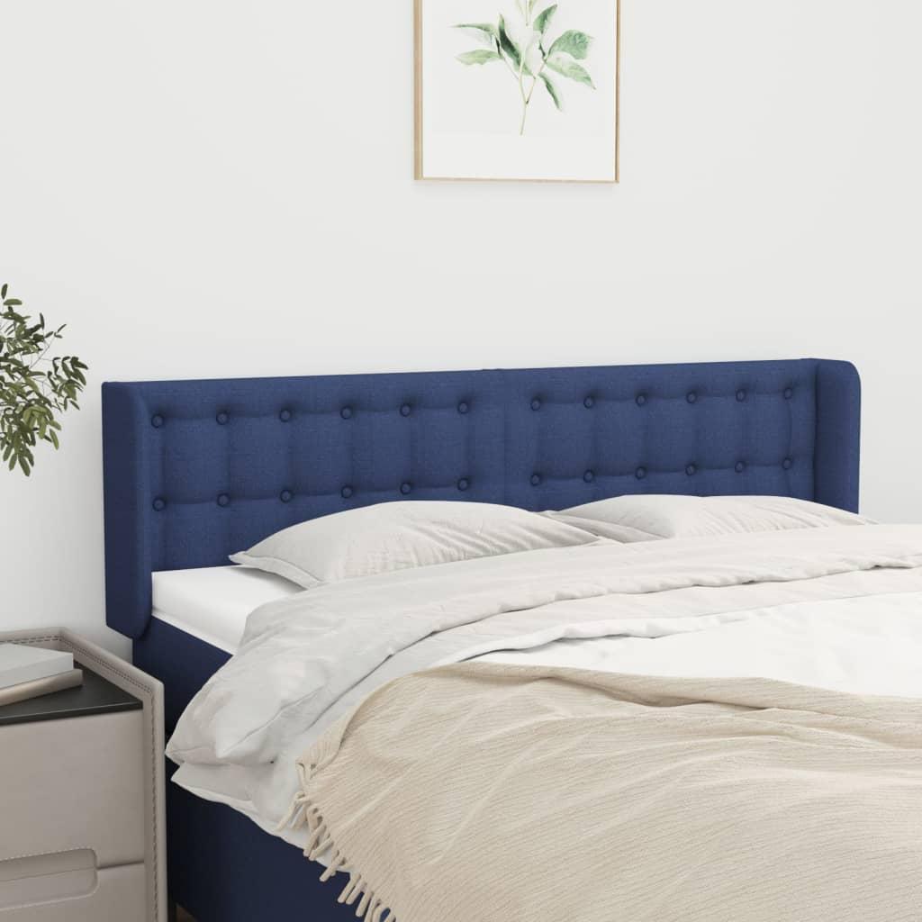 Sengegavl med kanter 147x16x78/88 cm - stof, blå billede