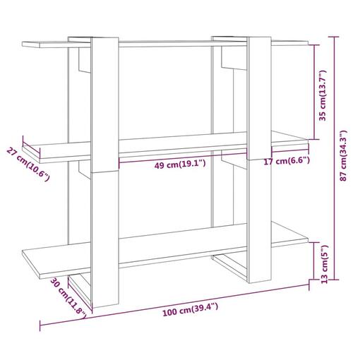 Bogreol/rumdeler 100x30x87 cm grå sonoma-eg