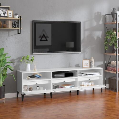 Tv-bord 150x30x44,5 cm konstrueret træ hvid højglans