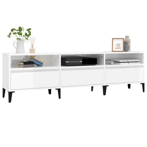 Tv-bord 150x30x44,5 cm konstrueret træ hvid højglans