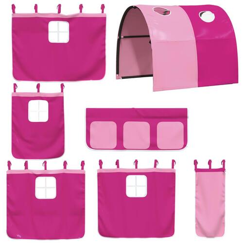 Højseng med tunnel 80x200 cm massivt fyrretræ pink