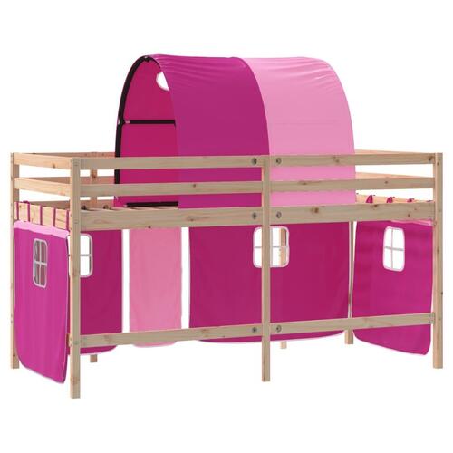 Højseng med tunnel 80x200 cm massivt fyrretræ pink