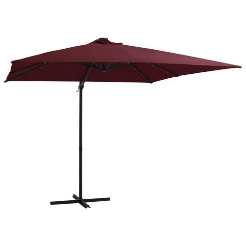 Hængeparasol med LED-lys 250x250 cm bordeaux