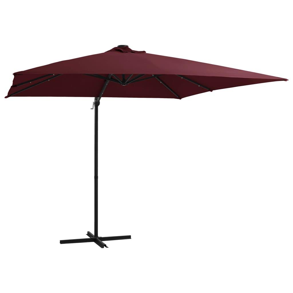 Hængeparasol med LED-lys 250x250 cm bordeaux