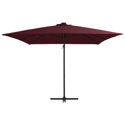 Hængeparasol med LED-lys 250x250 cm bordeaux