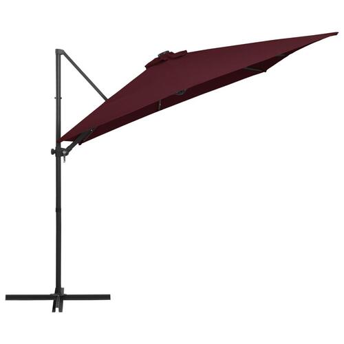Hængeparasol med LED-lys 250x250 cm bordeaux