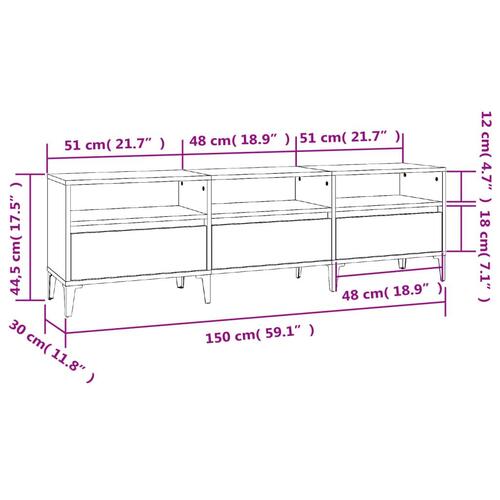 Tv-bord 150x30x44,5 cm konstrueret træ hvid højglans