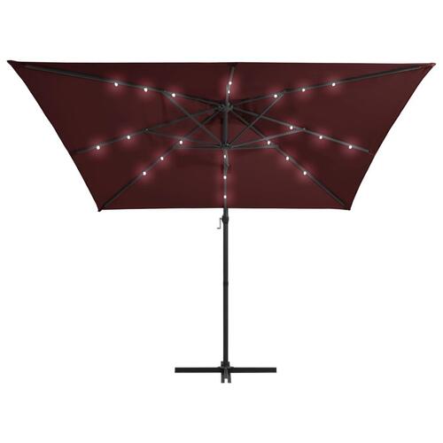 Hængeparasol med LED-lys 250x250 cm bordeaux