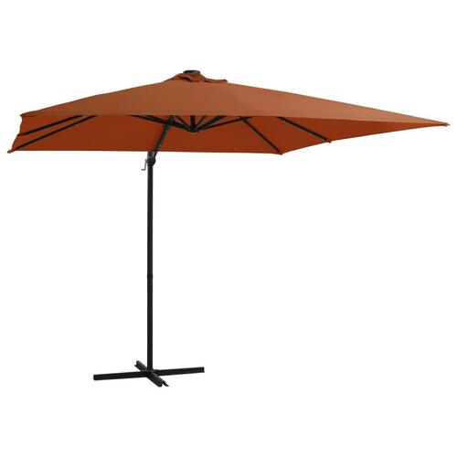 Hængeparasol med LED-lys 250x250 cm terrakotta