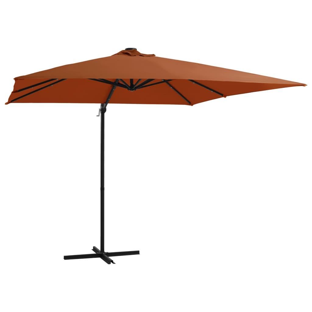 Hængeparasol med LED-lys 250x250 cm terrakotta