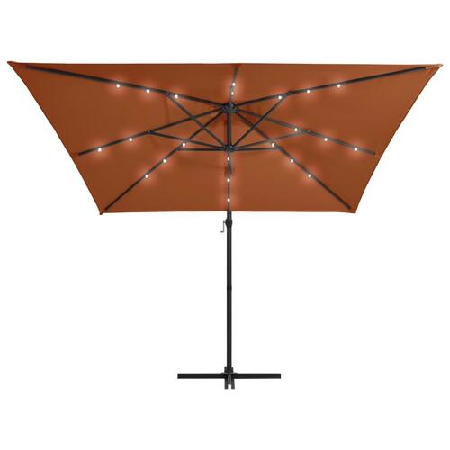 Hængeparasol med LED-lys 250x250 cm terrakotta