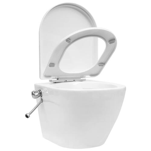 Væghængt toilet uden kant og med skjult cisterne keramik hvid
